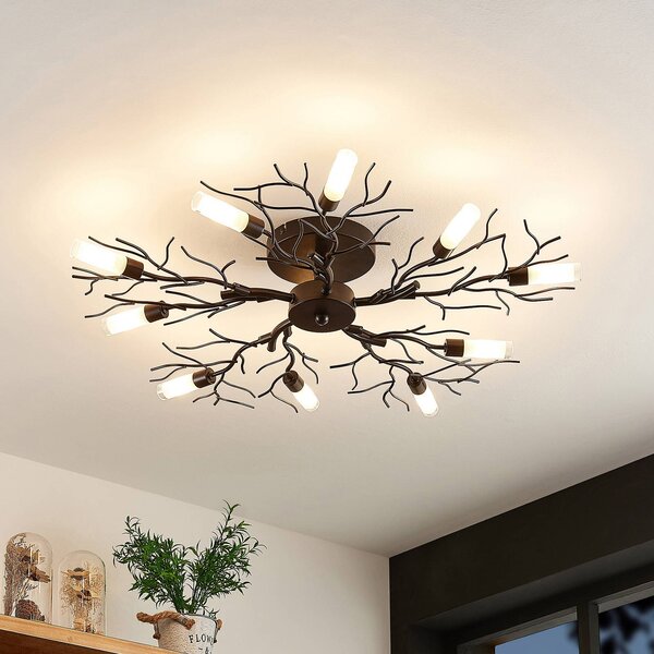 Lampa sufitowa Bigna Lindby, możliwość ściemniania, brązowy / rdzawy, salon / jadalnia, metal, nowoczesny