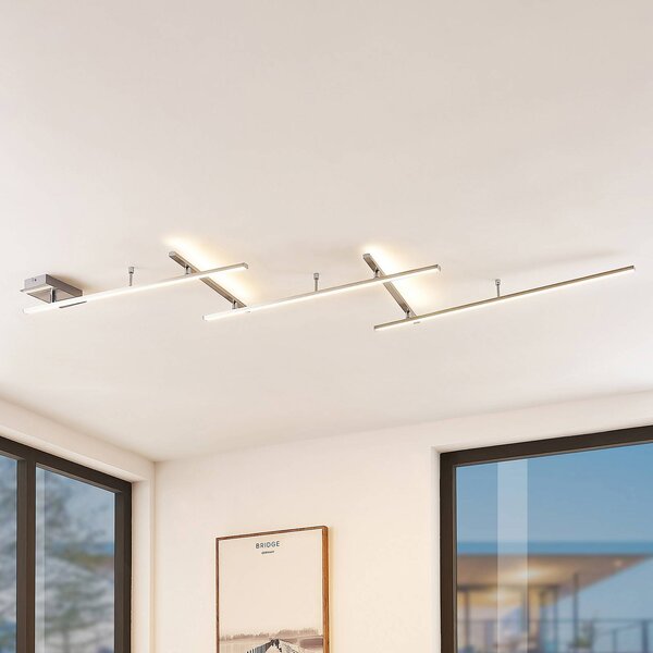 Lindby Lampa sufitowa LED Acia, możliwość ściemniania, aluminiowy / szary / cynkowy, salon / jadalnia, metal, nowoczesny