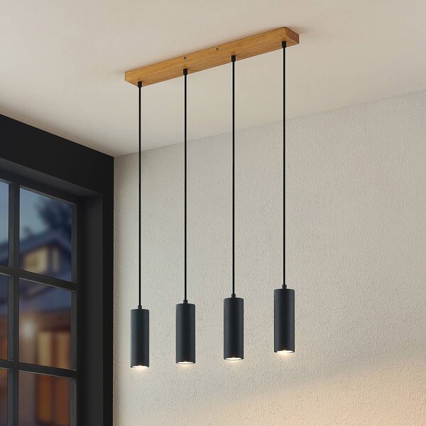 Lampa wisząca Maniva Lindby, możliwość ściemniania, jasne drewno, salon / jadalnia, metal, nowoczesny