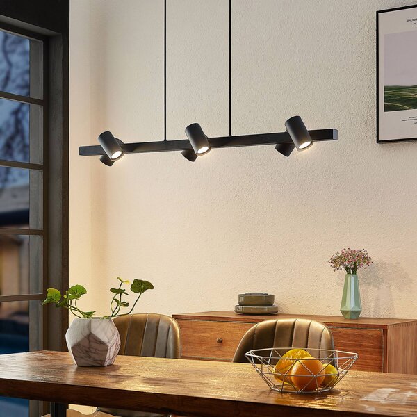 Lampa wisząca Savoli Lindby, możliwość ściemniania, czarny, salon / jadalnia, metal, nowoczesny