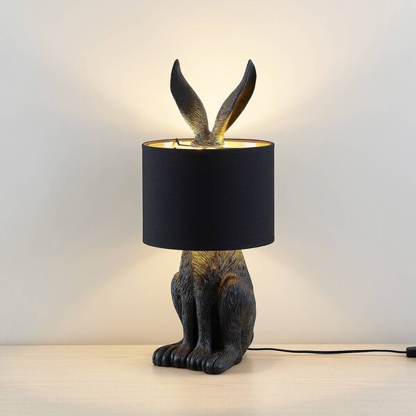 Lampa stołowa Lorentina Lindby, czarny, salon / jadalnia, tkanina / materiał / jedwab, design