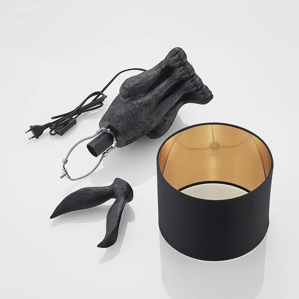 Lampa stołowa Lorentina Lindby, czarny, salon / jadalnia, tkanina / materiał / jedwab, design