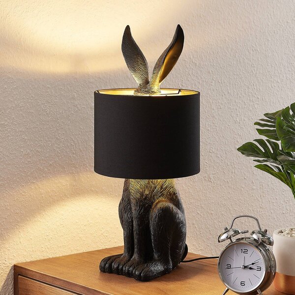 Lampa stołowa Lorentina Lindby, czarny, salon / jadalnia, tkanina / materiał / jedwab, design