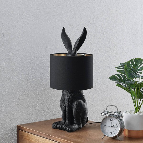 Lampa stołowa Lorentina Lindby, czarny, salon / jadalnia, tkanina / materiał / jedwab, design