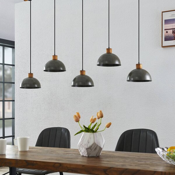 Lampa wisząca Durbis Lindby, możliwość ściemniania, jasne drewno, salon / jadalnia, drewno, vintage