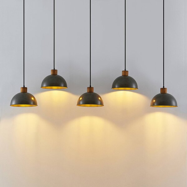 Lampa wisząca Durbis Lindby, możliwość ściemniania, jasne drewno, salon / jadalnia, drewno, vintage