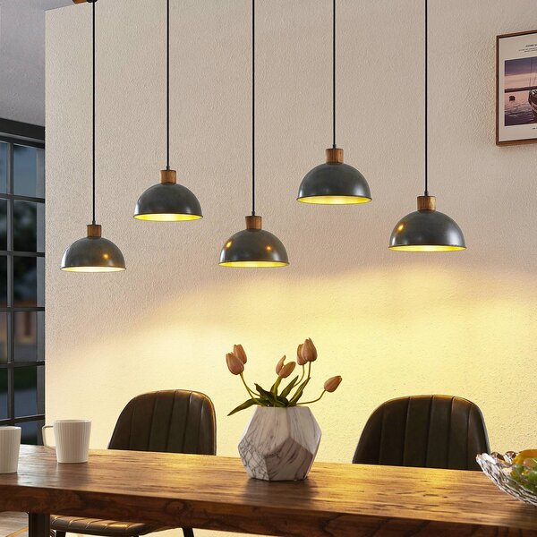 Lampa wisząca Durbis Lindby, możliwość ściemniania, jasne drewno, salon / jadalnia, drewno, vintage