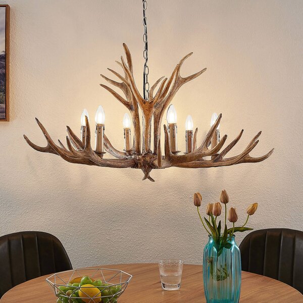 Lampa wisząca Tejask Lindby, możliwość ściemniania, brązowy / rdzawy, salon / jadalnia, tworzywo sztuczne, dworkowy / rustykalny