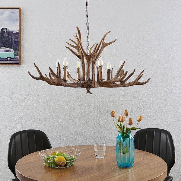 Lampa wisząca Tejask Lindby, możliwość ściemniania, brązowy / rdzawy, salon / jadalnia, tworzywo sztuczne, dworkowy / rustykalny