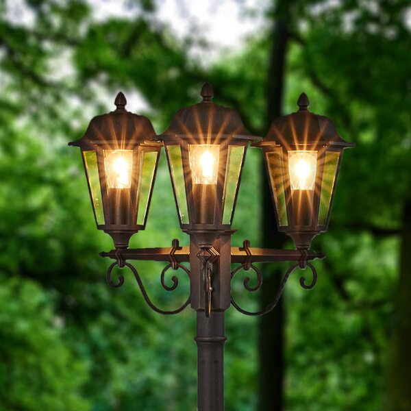 Lampa zewnętrzna Lindby Lamina, 172 cm, 3-punktowa, czarny-rdzawy, E27 Lamina, brązowy / rdzawy, aluminium, antyczny