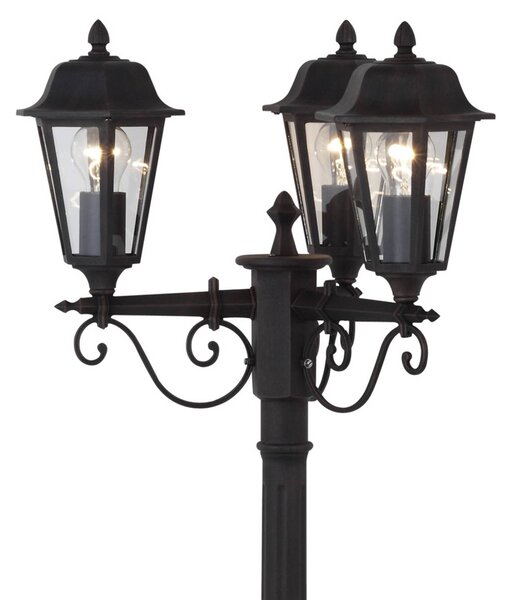 Lampa zewnętrzna Lindby Lamina, 172 cm, 3-punktowa, czarny-rdzawy, E27 Lamina, brązowy / rdzawy, aluminium, antyczny