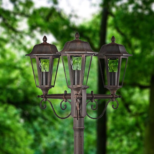 Lampa zewnętrzna Lindby Lamina, 172 cm, 3-punktowa, czarny-rdzawy, E27 Lamina, brązowy / rdzawy, aluminium, antyczny