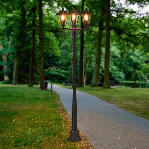 Lampa zewnętrzna Lindby Lamina, 172 cm, 3-punktowa, czarny-rdzawy, E27 Lamina, brązowy / rdzawy, aluminium, antyczny