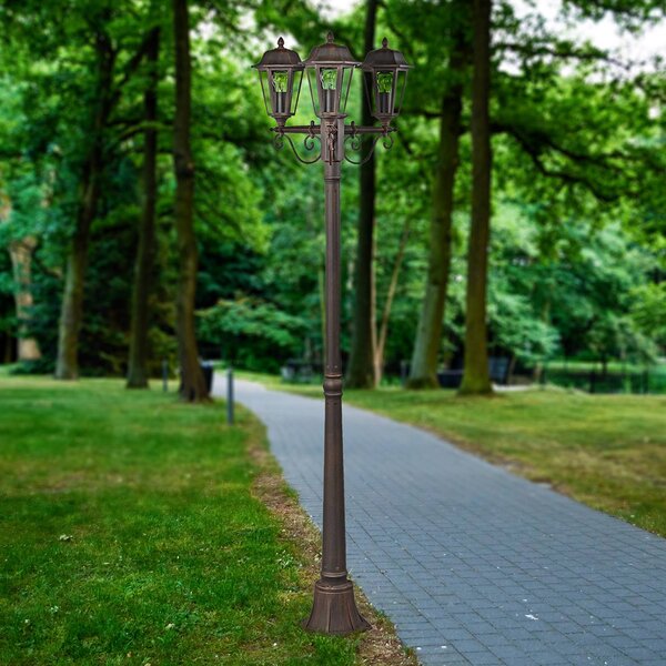 Lampa zewnętrzna Lindby Lamina, 172 cm, 3-punktowa, czarny-rdzawy, E27 Lamina, brązowy / rdzawy, aluminium, antyczny