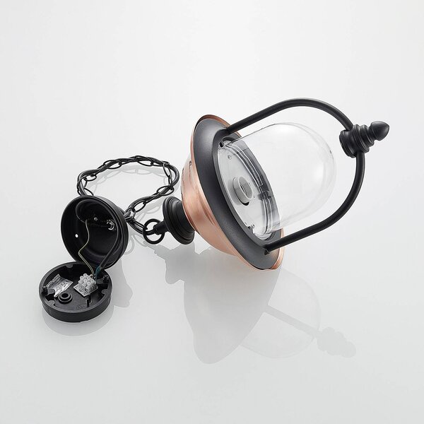 Lampa wisząca zewnętrzna Lindby Clint, metal, odporność na działanie wody Clint Lindby, możliwość ściemniania, miedziany, aluminium, vintage