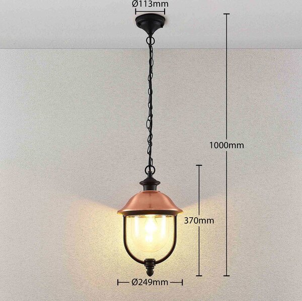 Lampa wisząca zewnętrzna Lindby Clint, metal, odporność na działanie wody Clint Lindby, możliwość ściemniania, miedziany, aluminium, vintage