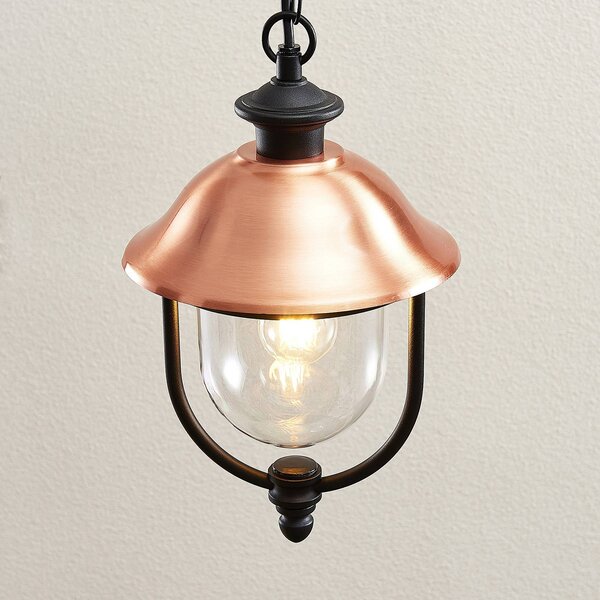 Lampa wisząca zewnętrzna Lindby Clint, metal, odporność na działanie wody Clint Lindby, możliwość ściemniania, miedziany, aluminium, vintage