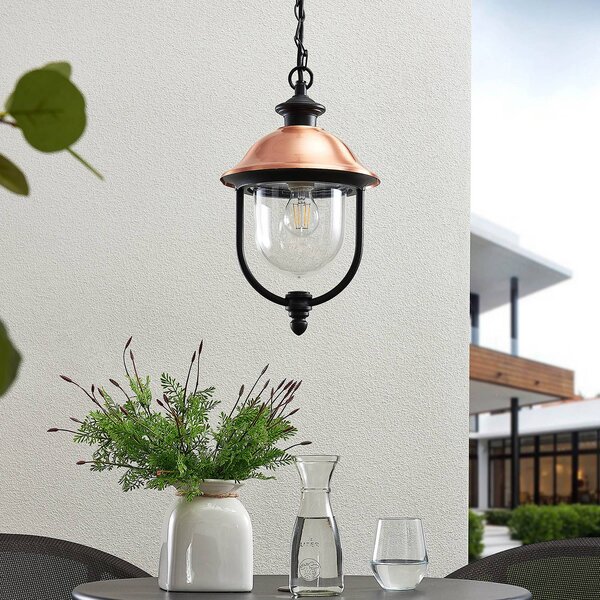 Lampa wisząca zewnętrzna Lindby Clint, metal, odporność na działanie wody Clint Lindby, możliwość ściemniania, miedziany, aluminium, vintage