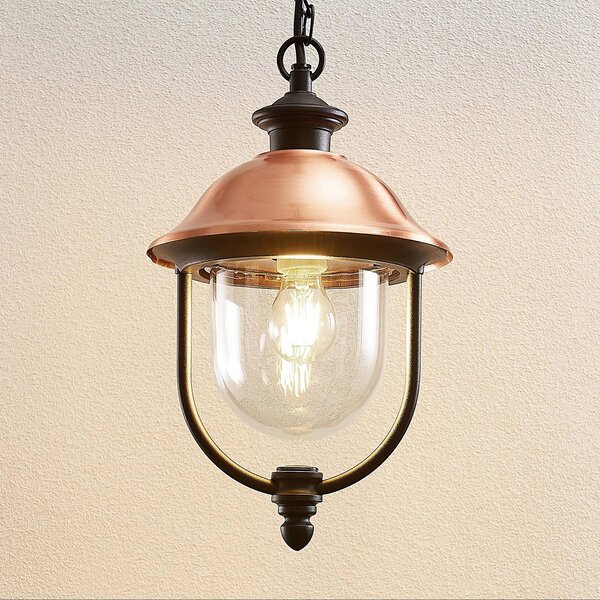 Lampa wisząca zewnętrzna Lindby Clint, metal, odporność na działanie wody Clint Lindby, możliwość ściemniania, miedziany, aluminium, vintage