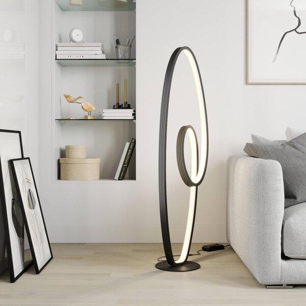 Lampa stojąca LED Bronwyn Lucande, możliwość ściemniania, czarny, salon / jadalnia, aluminium, nowoczesny