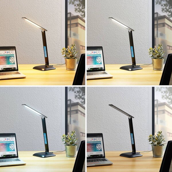 Lampa biurkowa LED Ludmilla Lindby, możliwość ściemniania, czarny, biuro, tworzywo sztuczne, nowoczesny