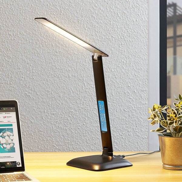 Lampa biurkowa LED Ludmilla Lindby, możliwość ściemniania, czarny, biuro, tworzywo sztuczne, nowoczesny
