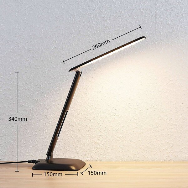 Lampa biurkowa LED Ludmilla Lindby, możliwość ściemniania, czarny, biuro, tworzywo sztuczne, nowoczesny