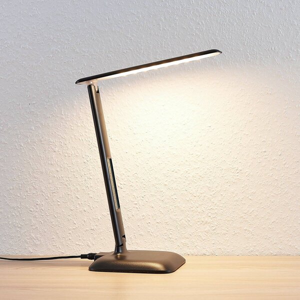 Lampa biurkowa LED Ludmilla Lindby, możliwość ściemniania, czarny, biuro, tworzywo sztuczne, nowoczesny