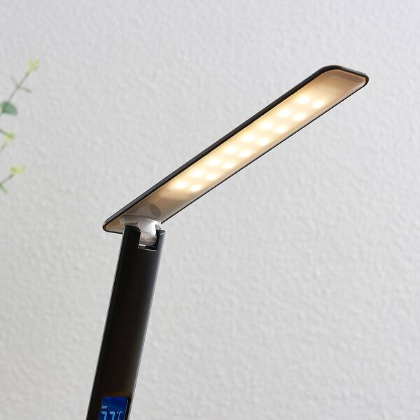 Lampa biurkowa LED Ludmilla Lindby, możliwość ściemniania, czarny, biuro, tworzywo sztuczne, nowoczesny