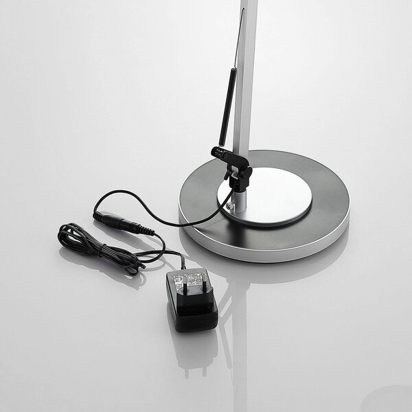 Lampa biurkowa LED Rilana Lindby, możliwość ściemniania, aluminiowy / szary / cynkowy, biuro, metal, nowoczesny