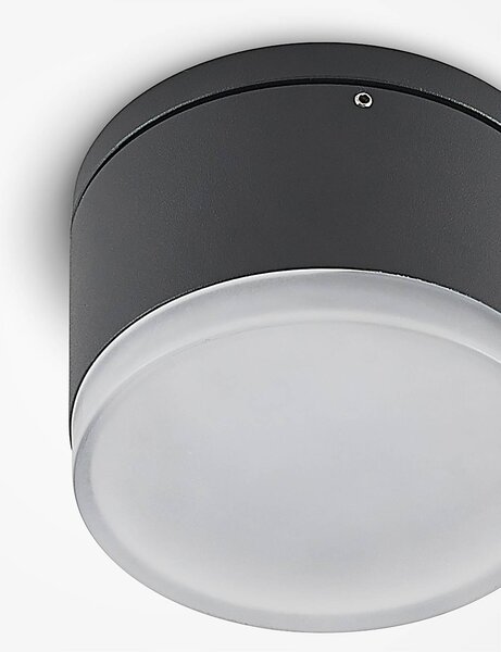 Lindby Mathea – lampa sufitowa zewnętrzna LED, cylindryczna, czarny, aluminium, nowoczesny
