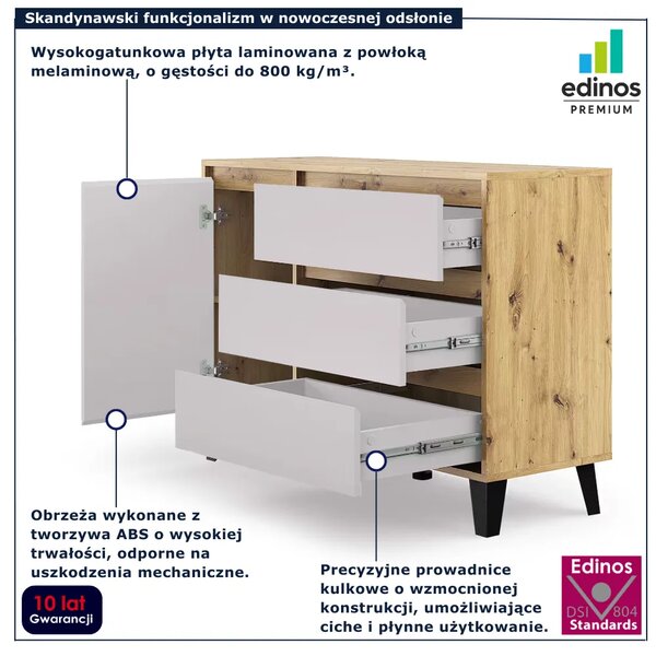 Duża komoda z szufladami i szafką dąb artisan + kaszmir T8-R85