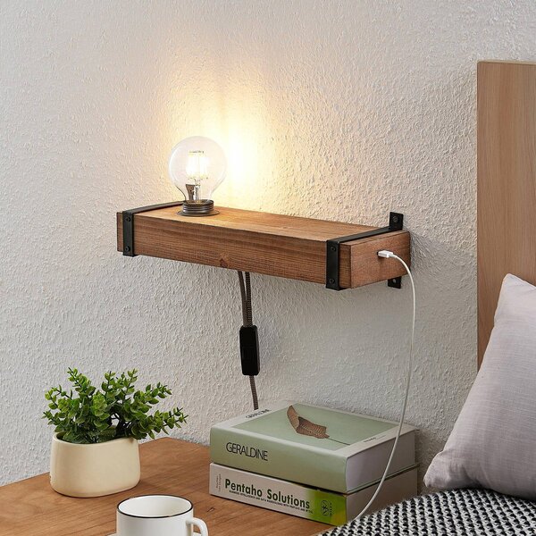 Kinkiet Sverina Lindby, ciemne drewno, salon / jadalnia, drewno, dworkowy / rustykalny
