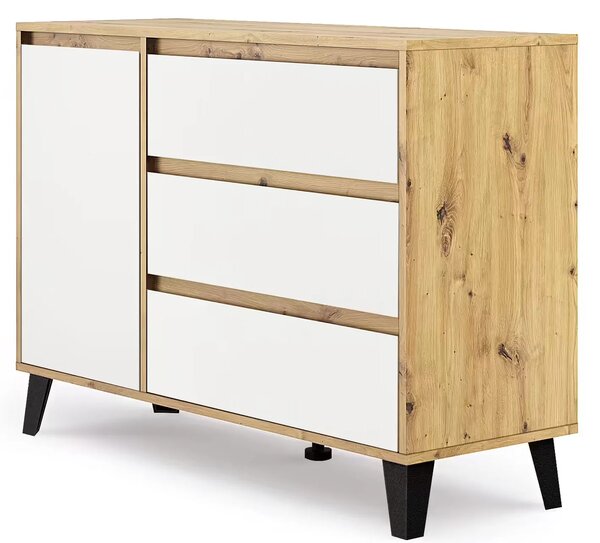 Skandynawska komoda z 3 szufladami dąb artisan + biały N6-D41