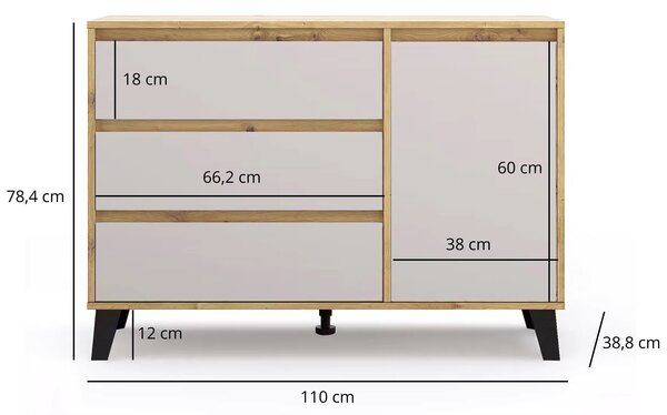 Duża komoda z szufladami i szafką dąb artisan + kaszmir T8-R85