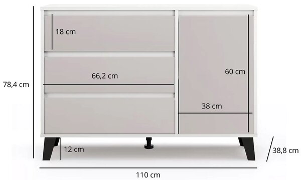 Komoda z szafką i szufladami do salonu biały + kaszmir P1-F59
