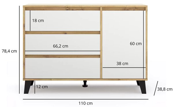 Skandynawska komoda z 3 szufladami dąb artisan + biały N6-D41