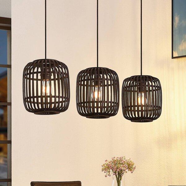 Lampa wisząca Canyana Lindby, możliwość ściemniania, czarny, salon / jadalnia, drewno, dworkowy / rustykalny