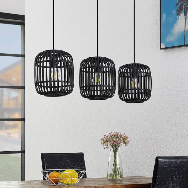 Lampa wisząca Canyana Lindby, możliwość ściemniania, czarny, salon / jadalnia, drewno, dworkowy / rustykalny