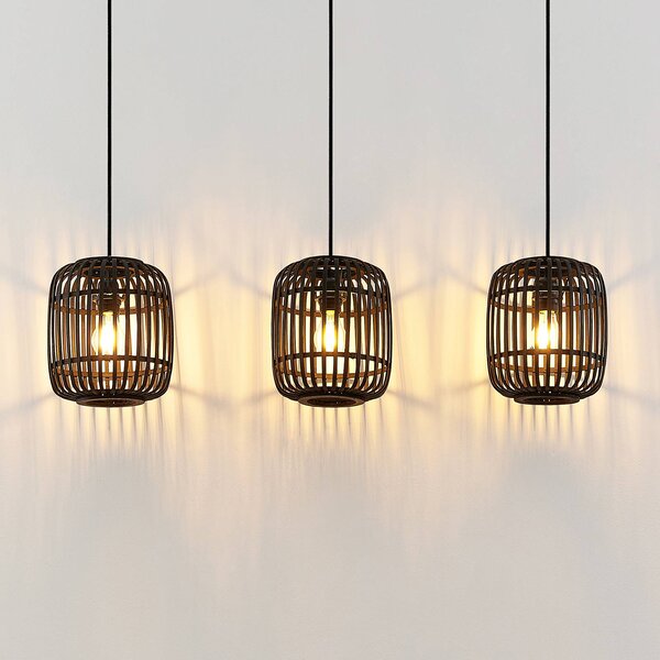 Lampa wisząca Canyana Lindby, możliwość ściemniania, czarny, salon / jadalnia, drewno, dworkowy / rustykalny