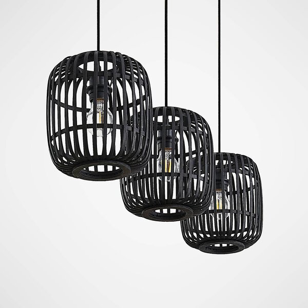 Lampa wisząca Canyana Lindby, możliwość ściemniania, czarny, salon / jadalnia, drewno, dworkowy / rustykalny