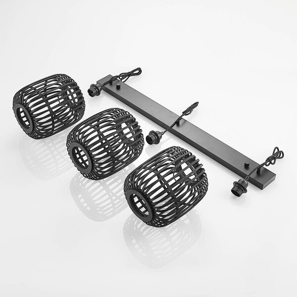 Lampa wisząca Canyana Lindby, możliwość ściemniania, czarny, salon / jadalnia, drewno, dworkowy / rustykalny