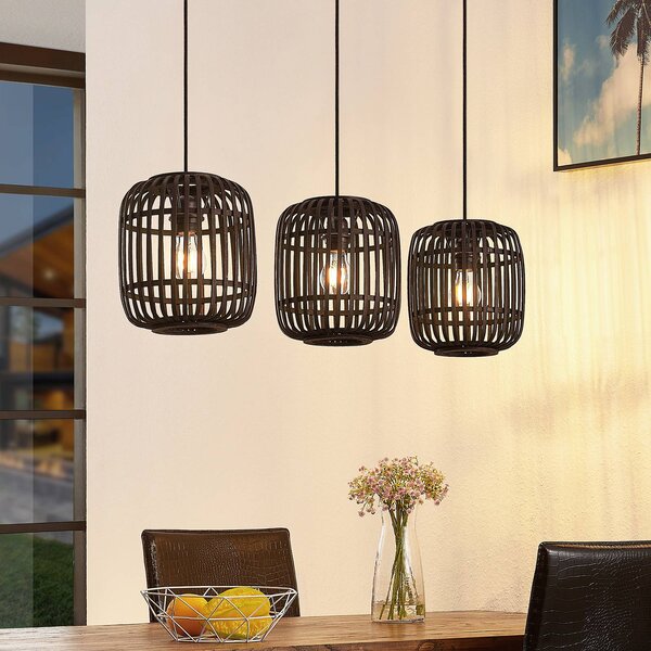 Lampa wisząca Canyana Lindby, możliwość ściemniania, czarny, salon / jadalnia, drewno, dworkowy / rustykalny