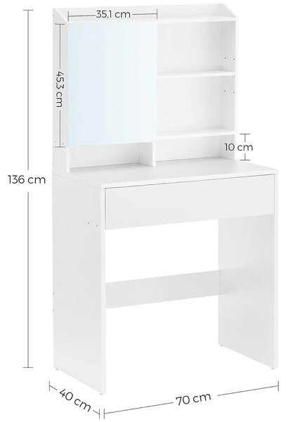 Biała nowoczesna toaletka z lustrem T6-L20