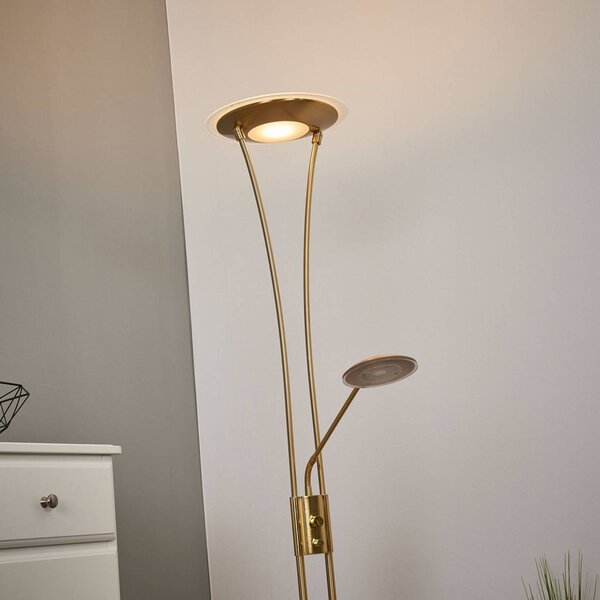 Lampa stojąca LED Eda Lindby, możliwość ściemniania, mosiężny / złoty, salon / jadalnia, metal, nowoczesny