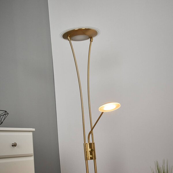 Lampa stojąca LED Eda Lindby, możliwość ściemniania, mosiężny / złoty, salon / jadalnia, metal, nowoczesny