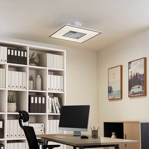 Wentylator sufitowy LED Romea, kątowy, DC, cichy, 60 cm Romea Lindby, możliwość ściemniania, aluminiowy / szary / cynkowy, salon / jadalnia, tworzywo sztuczne, nowoczesny