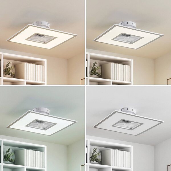Wentylator sufitowy LED Romea, kątowy, DC, cichy, 60 cm Romea Lindby, możliwość ściemniania, aluminiowy / szary / cynkowy, salon / jadalnia, tworzywo sztuczne, nowoczesny