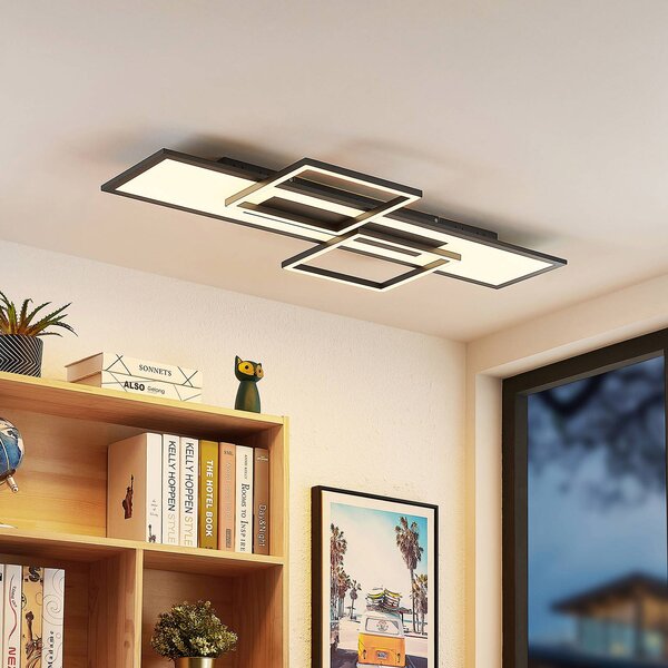 Lampa sufitowa LED Narumi Lucande, możliwość ściemniania, czarny, salon / jadalnia, metal, nowoczesny