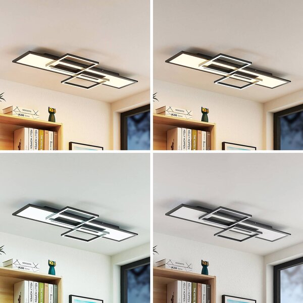 Lampa sufitowa LED Narumi Lucande, możliwość ściemniania, czarny, salon / jadalnia, metal, nowoczesny